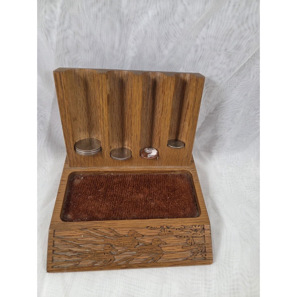 Vintage Wooden Duck Coin Holder Stacker USA Made Wood Change Tray Cottagecore